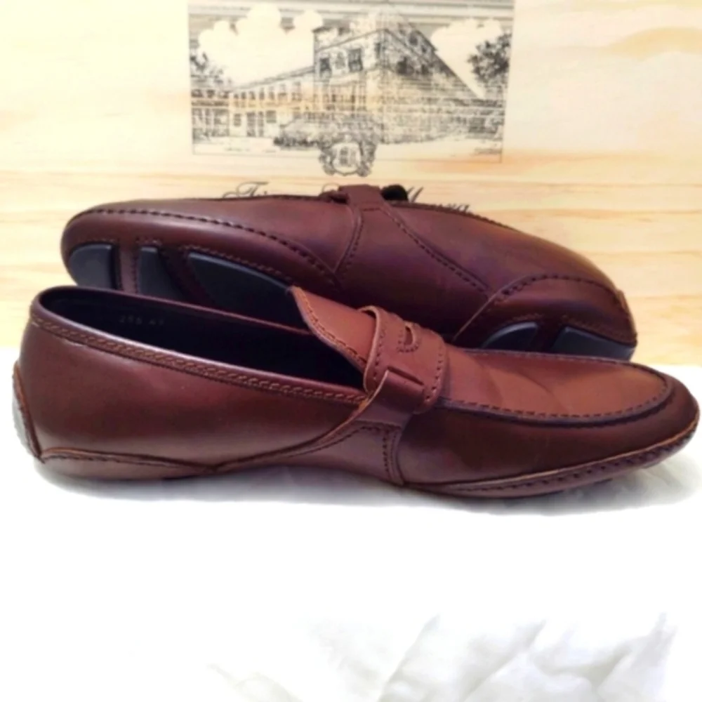 Valentino Garavani Shoes Italian Leather Loafers Brown Dust Bag Mens US 8